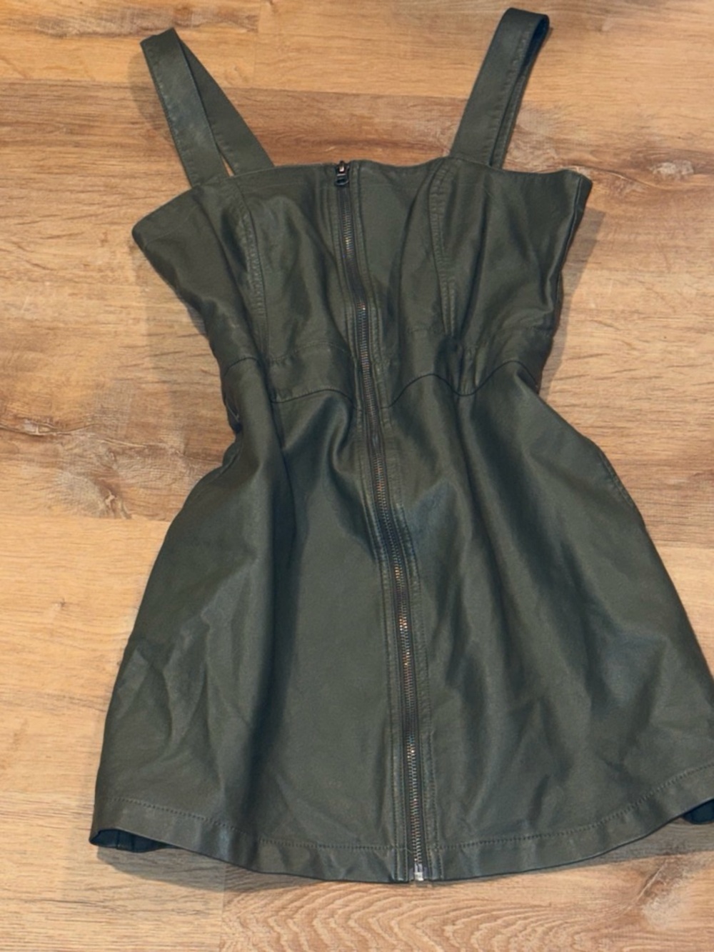 wild fable Olive Green Faux Leather Zip-Front Mini Dress